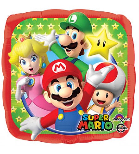 BALÃO METALIZADO QUADRADO SUPER MARIO 18"